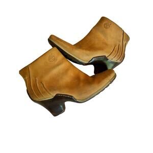 Timberland Women’s Clog Booties‎ Tan Wooden Zipper Open 10M